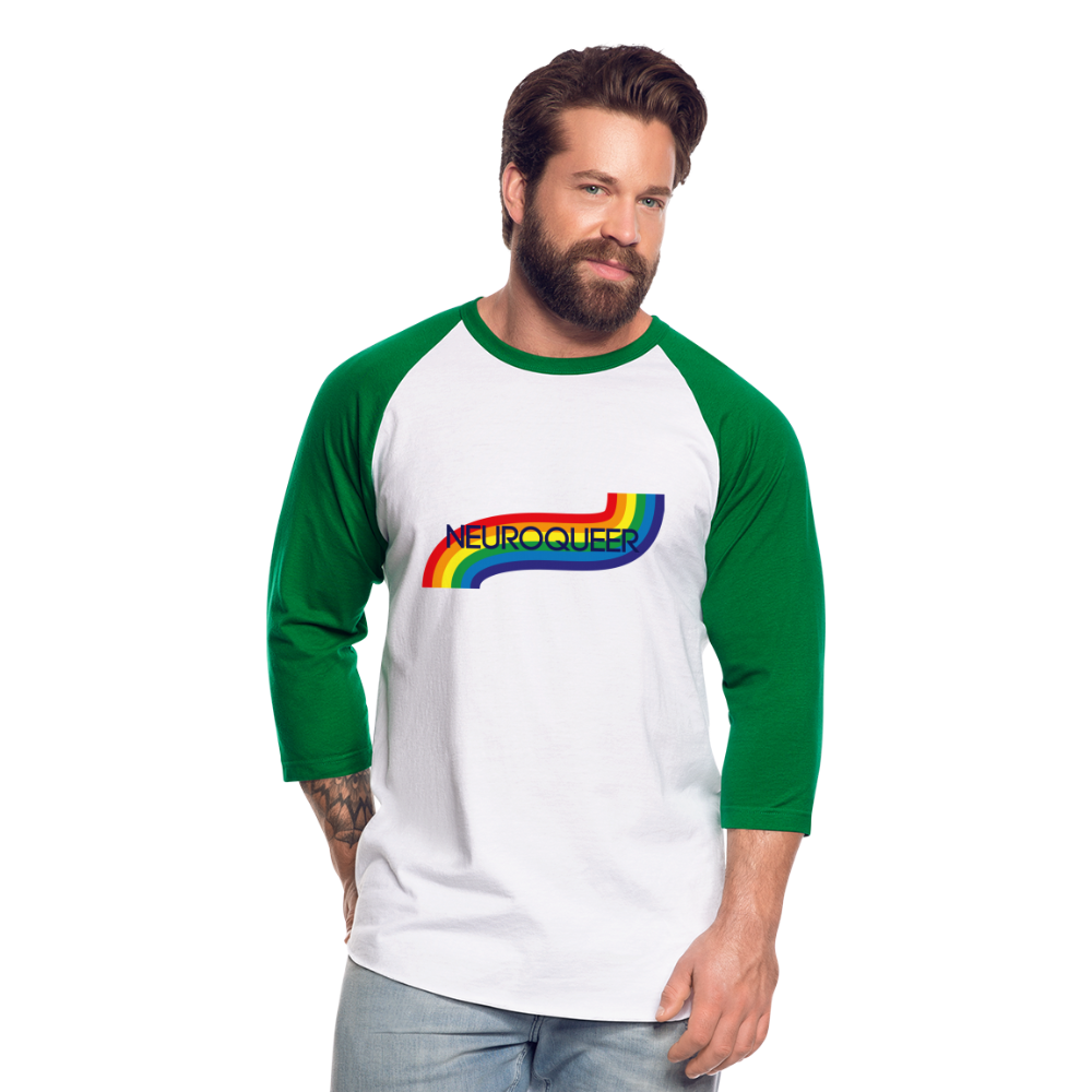 Neuroqueer Pride Unisex Baseball T-Shirt - white/kelly green