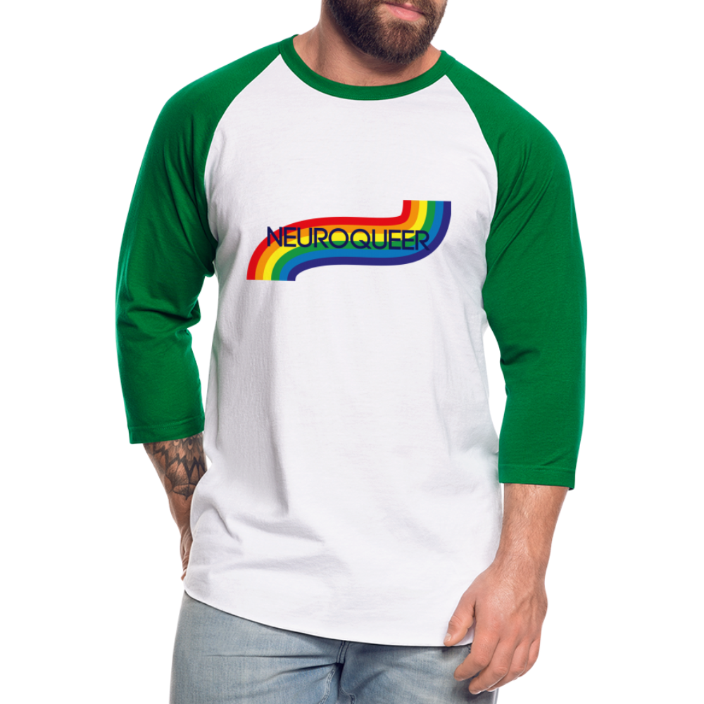 Neuroqueer Pride Unisex Baseball T-Shirt - white/kelly green